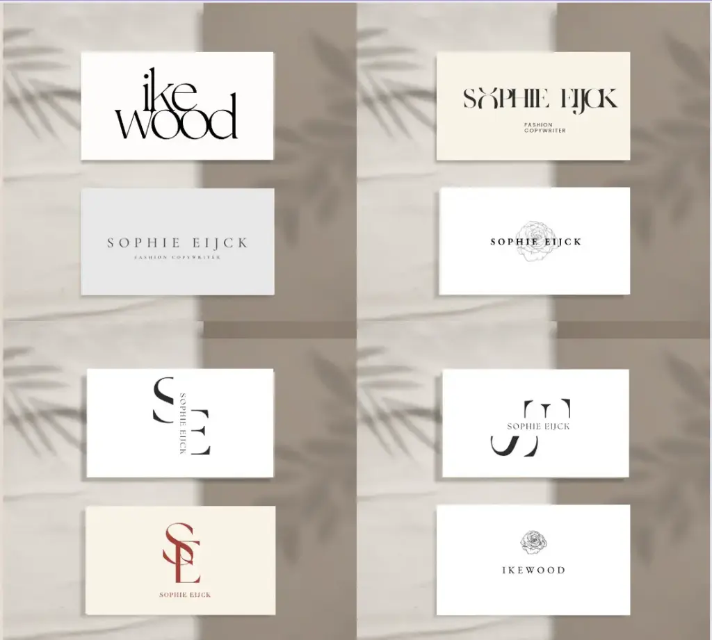 Business card and logo design portfolio project by Yatra Creation for Sophie Eijk, fashion copywriter – elegant brand identity in neutral colors