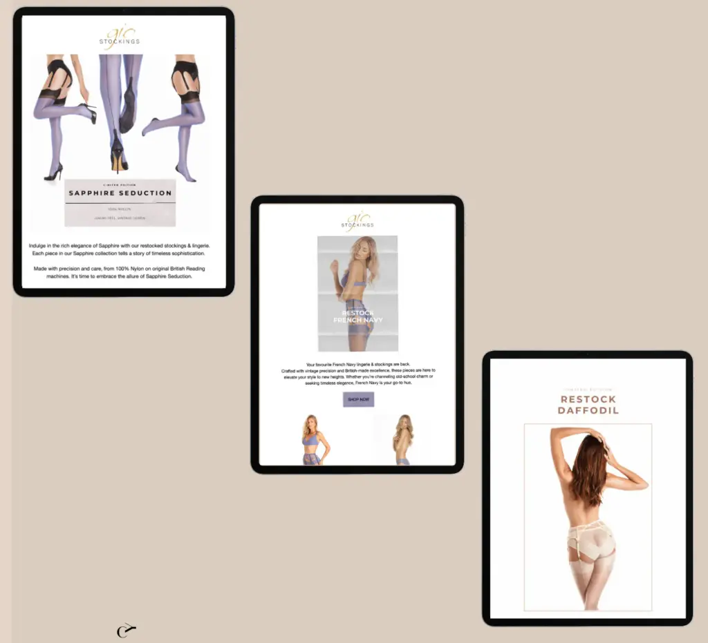 Email sequence portfolio project by Yatra Creation for Gio Stockings – strategic email marketing and copywriting for fashion brands